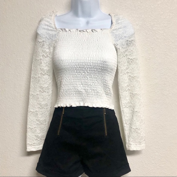 Misc Smocked & Lace Knit Sleeved Top - Picture 2 of 5